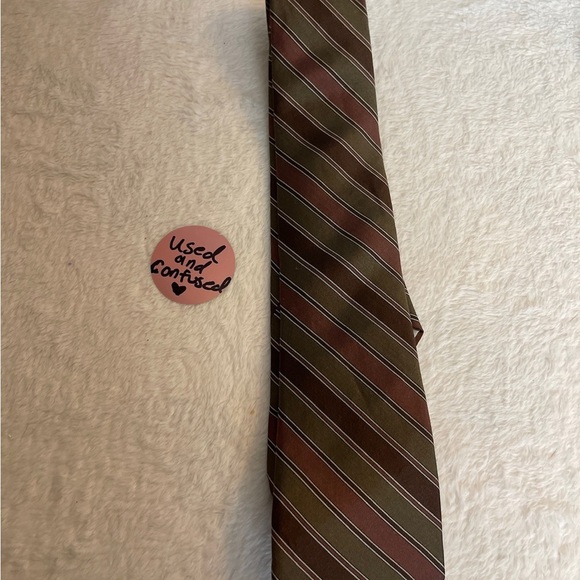 Oscar de la Renta Brown and Olive Striped Tie - Picture 3 of 5
